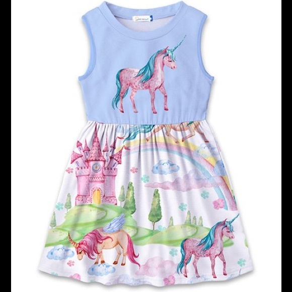 🦄 Blue & Pink Unicorn & Castle Betsy Dress 🦄